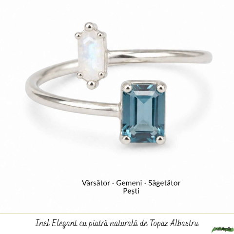 Inel argint 925 cu Topaz Albastru si Piatra Lunii dreptunghi – echilibru si claritate [4]