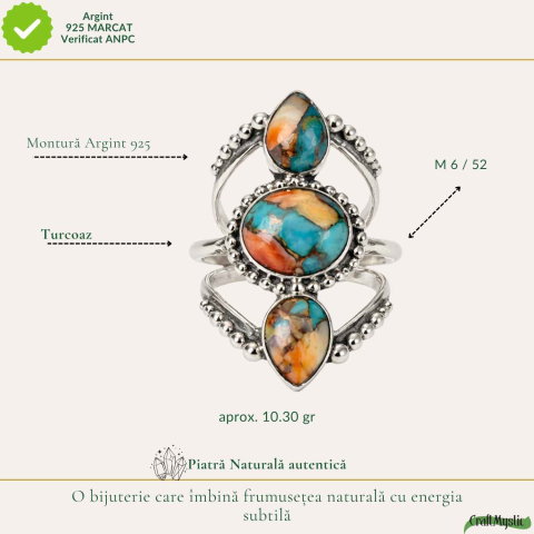 Inel Argint 925 cu Turcoaz Spinny Oyster Floare Vintage – Protectie si Feminitate [3]