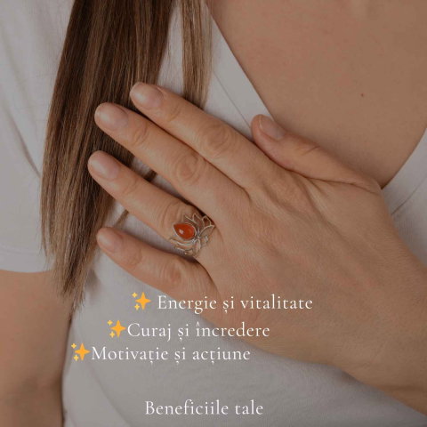 Inel argint 925 cu piatra naturala de Carneol model floare de lotus – Energie si incredere feminina [2]