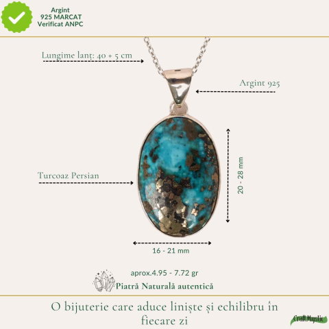 Colier argint 925 cu Turcoaz si Pirita oval – Protectie si incredere interioara [3]