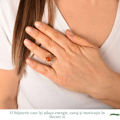 Inel argint 925 cu piatra naturala de Carneol model floare de lotus – Energie si incredere feminina [1]