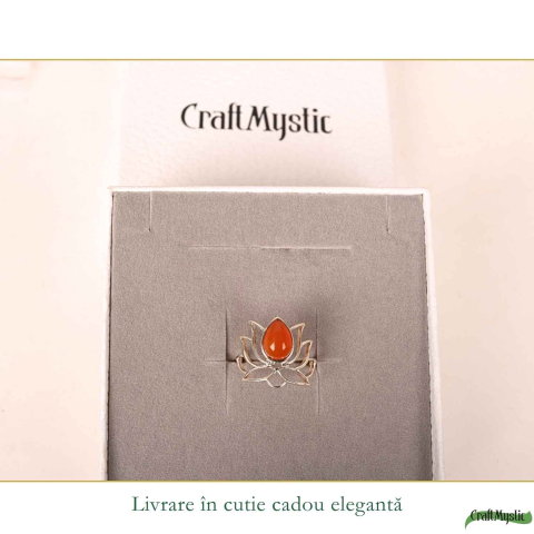 Inel argint 925 cu piatra naturala de Carneol model floare de lotus – Energie si incredere feminina [5]