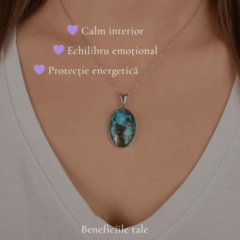 Colier argint 925 cu Turcoaz si Pirita oval – Protectie si incredere interioara [2]