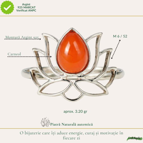 Inel argint 925 cu piatra naturala de Carneol model floare de lotus – Energie si incredere feminina [3]