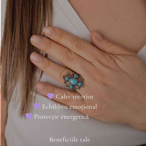 Inel Argint 925 cu Turcoaz Floare – Protectie si Echilibru Feminin [2]