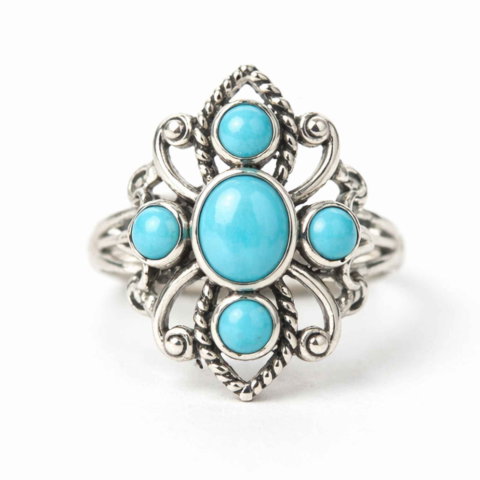 Taur - Inel Argint 925 cu Turcoaz Floare – Protectie si Echilibru Feminin