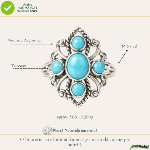 Inel Argint 925 cu Turcoaz Floare – Protectie si Echilibru Feminin [3]