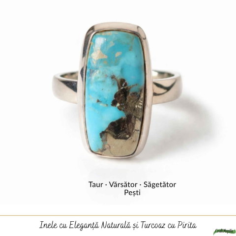 Inel Argint 925 cu Turcoaz si Pirita Dreptunghi – Protectie si Putere Interioara [4]