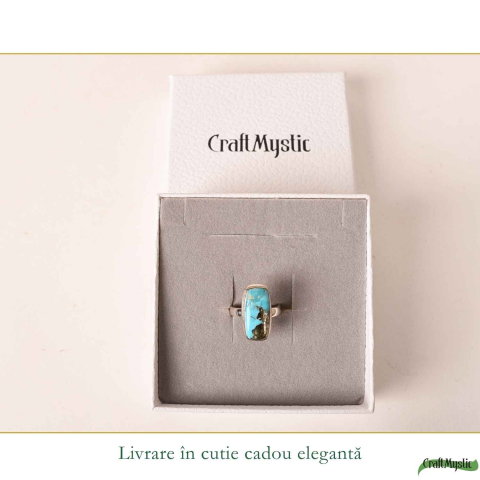 Inel Argint 925 cu Turcoaz si Pirita Dreptunghi – Protectie si Putere Interioara [5]