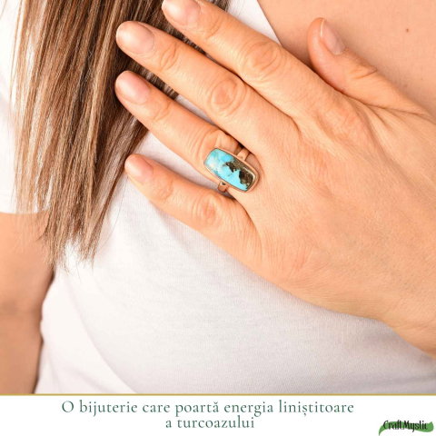 Inel Argint 925 cu Turcoaz si Pirita Dreptunghi – Protectie si Putere Interioara [1]