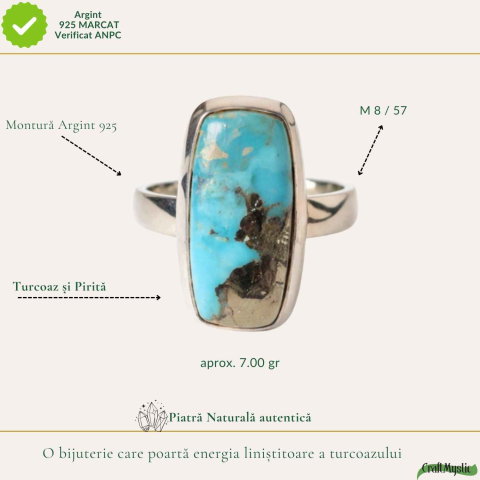 Inel Argint 925 cu Turcoaz si Pirita Dreptunghi – Protectie si Putere Interioara [3]