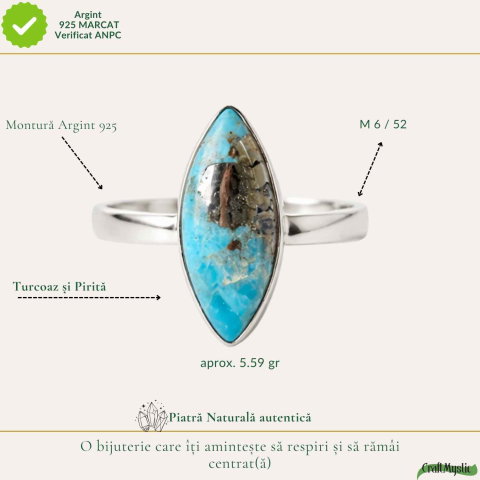 Inel Argint 925 cu Turcoaz si Pirita Delicat – Protectie si Incredere [3]