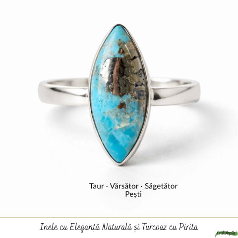 Inel Argint 925 cu Turcoaz si Pirita Delicat – Protectie si Incredere [4]