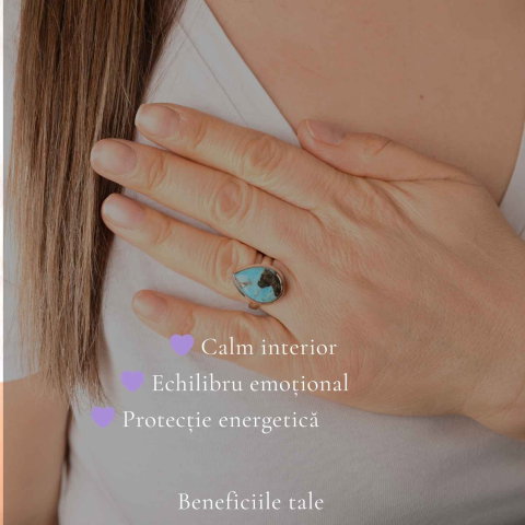 Inel Argint 925 cu Turcoaz si Pirita Lacrima – Protectie si Echilibru [2]