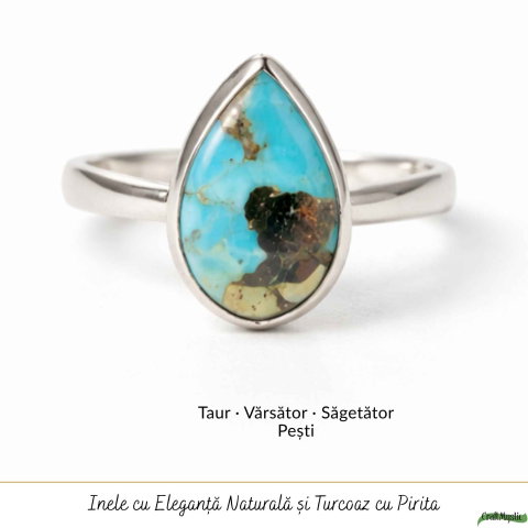 Inel Argint 925 cu Turcoaz si Pirita Lacrima – Protectie si Echilibru [4]