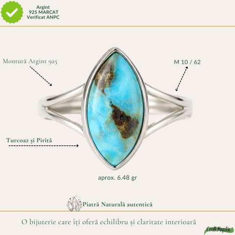 Inel Argint 925 cu Turcoaz si Pirita Delica – Protectie si Echilibru [3]