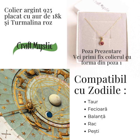 Colier Argint 925 Placat cu Aur 18K si Turmalina Roz Naturala – Iubire, Vindecare si Energie a Inimii [4]