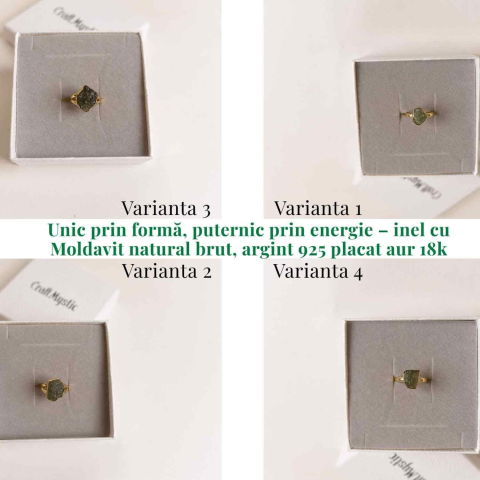 Inel argint 925 placat aur 18k cu Moldavit natural brut – Bijuterie rara cu piatra transformarii [4]