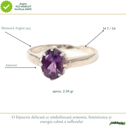 Inel Argint 925 Oval cu Ametist Natural Fatetat – Calm si Claritate Interioara [3]