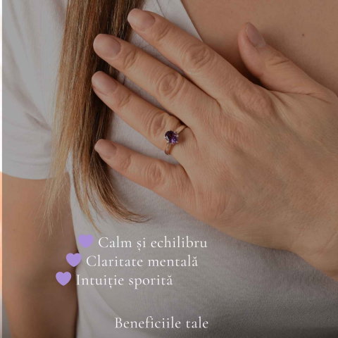 Inel Argint 925 Oval cu Ametist Natural Fatetat – Calm si Claritate Interioara [2]