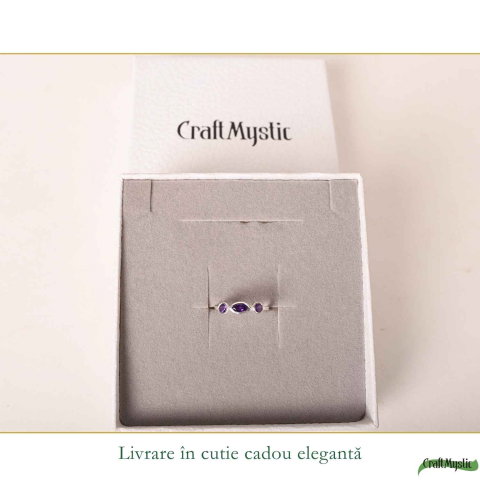 Inel Argint 925 cu 3 Pietre Ametist Natural Fatetat – Calm si Claritate Interioara [5]