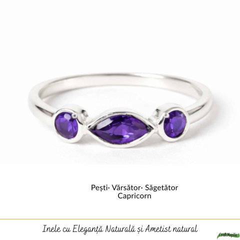 Inel Argint 925 cu 3 Pietre Ametist Natural Fatetat – Calm si Claritate Interioara [4]