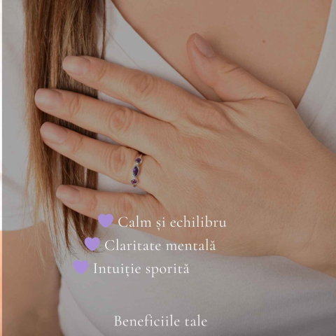 Inel Argint 925 cu 3 Pietre Ametist Natural Fatetat – Calm si Claritate Interioara [3]