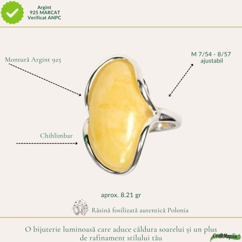 Inel Argint 925 cu Chihlimbar Galben Natural Oval – Lumina Calda si Eleganta Naturala [3]