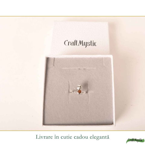 Inel Argint 925 cu Pisica si Chihlimbar Natural – Delicatețe, Intuitie si Energie Calda [5]