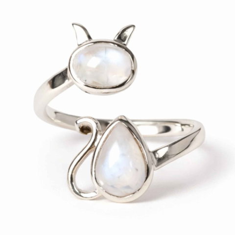 Inel Argint 925 Pisica cu Piatra Lunii – Intuitie si Protectie Feminina