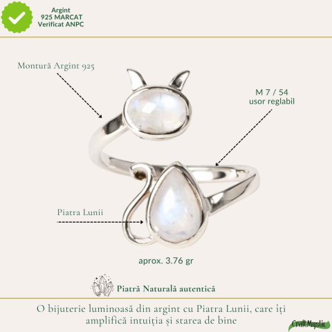 Inel Argint 925 Pisica cu Piatra Lunii – Intuitie si Protectie Feminina [3]
