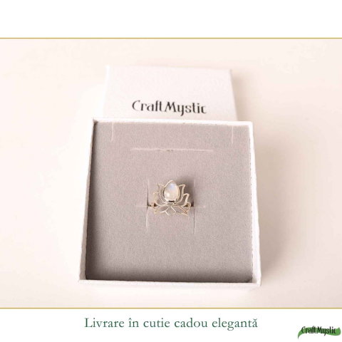 Inel Argint 925 Floare de Lotus cu Piatra Lunii – Echilibru si Liniste Interioara [5]