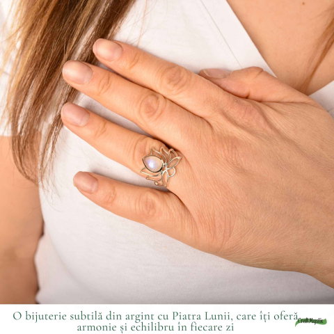 Inel Argint 925 Floare de Lotus cu Piatra Lunii – Echilibru si Liniste Interioara [1]