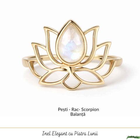Inel Argint 925 Floare de Lotus cu Piatra Lunii – Echilibru si Liniste Interioara [4]