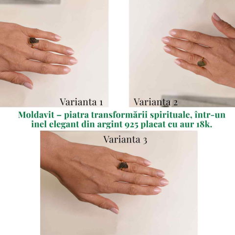 Inel argint 925 placat aur 18k cu Moldavit natural brut Marime 53-54 (EU) / 7 (US) – Piatra transformarii si protectiei [2]