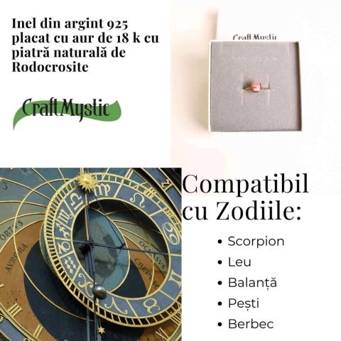 Inel Argint 925 placat cu aur 18K cu Rodocrozit Patrat – Iubire si Echilibru Emotional [3]