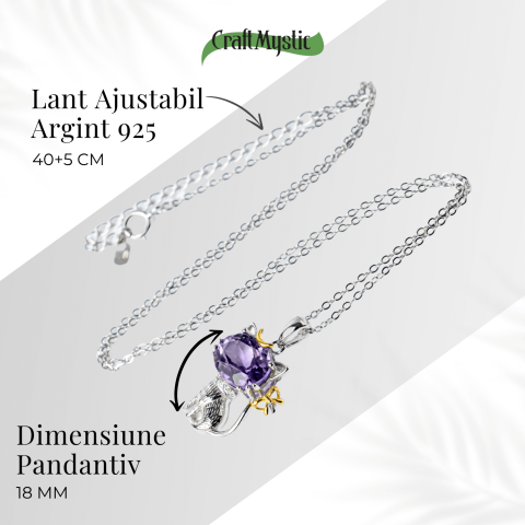 Colier Argint 925 cu Ametist Natural in Forma de Pisica – Claritate Spirituala si Protectie Energetica [4]