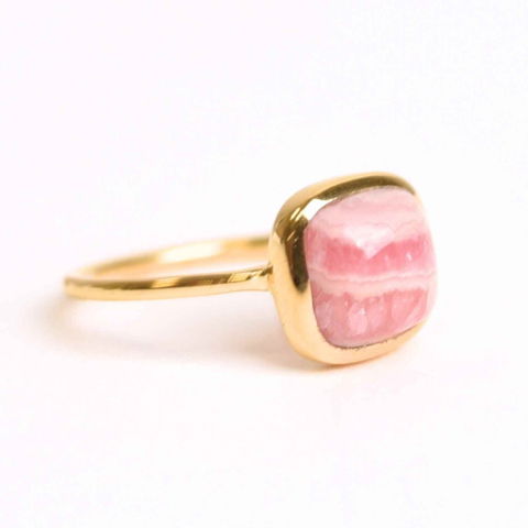 Bijuterii Semiprețioase - Inel Argint 925 placat cu aur 18K cu Rodocrozit Patrat – Iubire si Echilibru Emotional