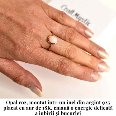 Inel Argint 925 placat cu Aur 18K cu Opal Roz Oval – Iubire, Vindecare si Blandete [1]