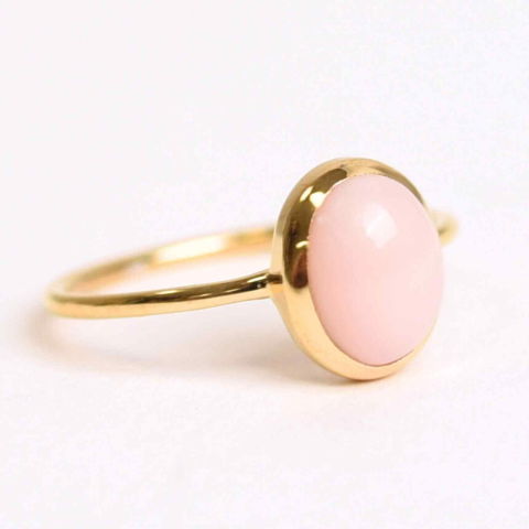 Rac - Inel Argint 925 placat cu Aur 18K cu Opal Roz Oval – Iubire, Vindecare si Blandete