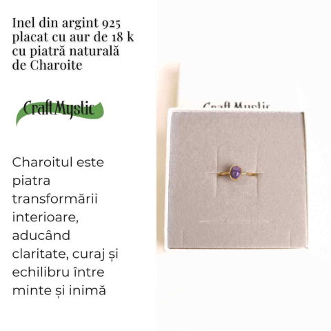 Inel Argint 925 placat cu Aur 18K cu Charoite Oval – Transformare si Claritate Spirituala [2]