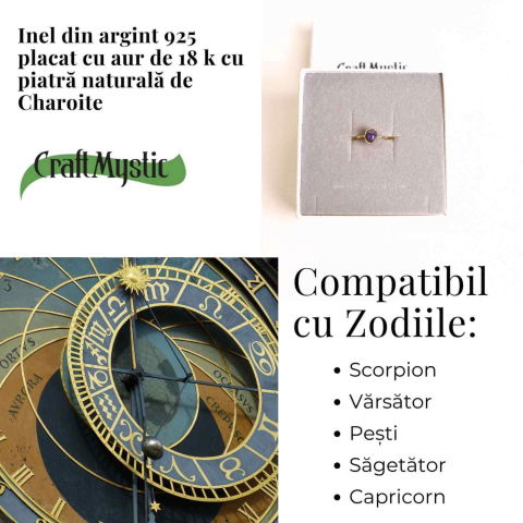 Inel Argint 925 placat cu Aur 18K cu Charoite Oval – Transformare si Claritate Spirituala [3]