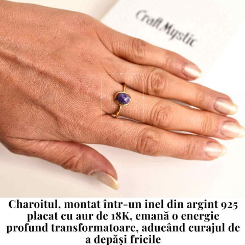 Inel Argint 925 placat cu Aur 18K cu Charoite Oval – Transformare si Claritate Spirituala [1]