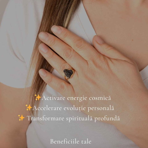 Inel cu Moldavit Brut, Argint 925 Placat Aur 18K, M8/56 - Protectie Energetica si Claritate [2]