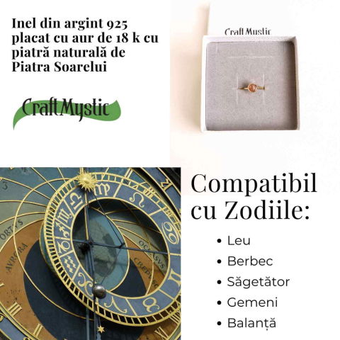 Inel Argint 925 placat cu Aur 18K cu Piatra Soarelui Oval – Energie Pozitiva si Incredere Interioara [3]