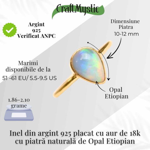 Inel argint 925 placat cu aur 18K cu Opal Etiopian lacrima – Lumina sufletului [4]