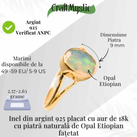 Inel Argint 925 placat cu Aur 18K cu Opal Etiopian Oval Fatetat – Magie si Armonie Interioara [4]
