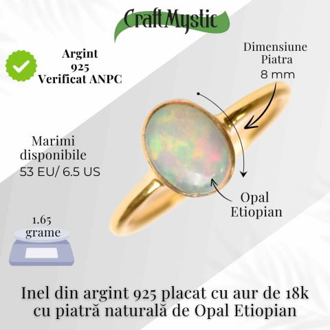 Inel argint 925 placat cu aur 18k cu Opal Etiopian oval – Lumina interioara si inspiratie divina [4]