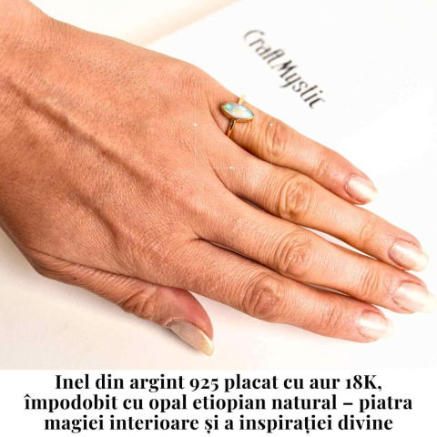 Inel din argint 925 placat cu aur 18K forma delica cu piatra naturala Opal Etiopian marquise [1]