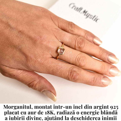 Inel Argint 925 placat cu Aur 18K cu Morganite Patrat – Iubire Divina si Echilibru Emotional [1]